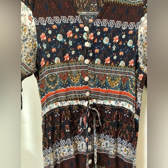 R. Vivimos button down boho maxi dress split skirt tab sleeves hobo chic print - Picture 7 of 13